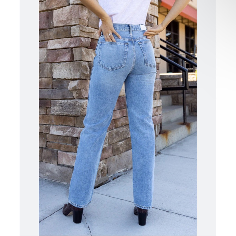 Re/Done High Rise Straight Leg Jeans in Light Wash Blue